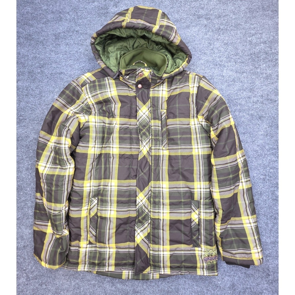 Vintage Quiksilver  Puffer Jacket Men's Medium Green Plaid Y2K